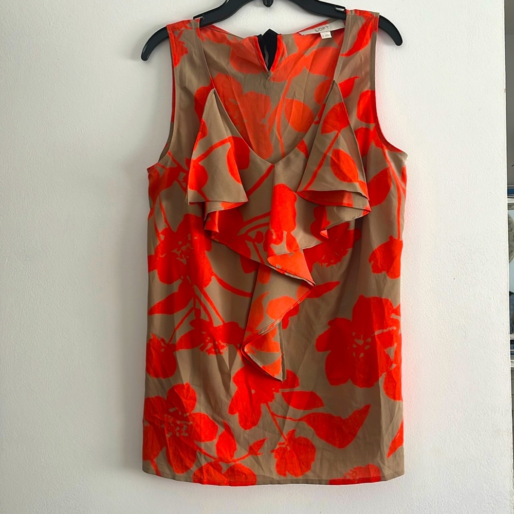 LOFT sleeveless blouse with ruffles front and tie back